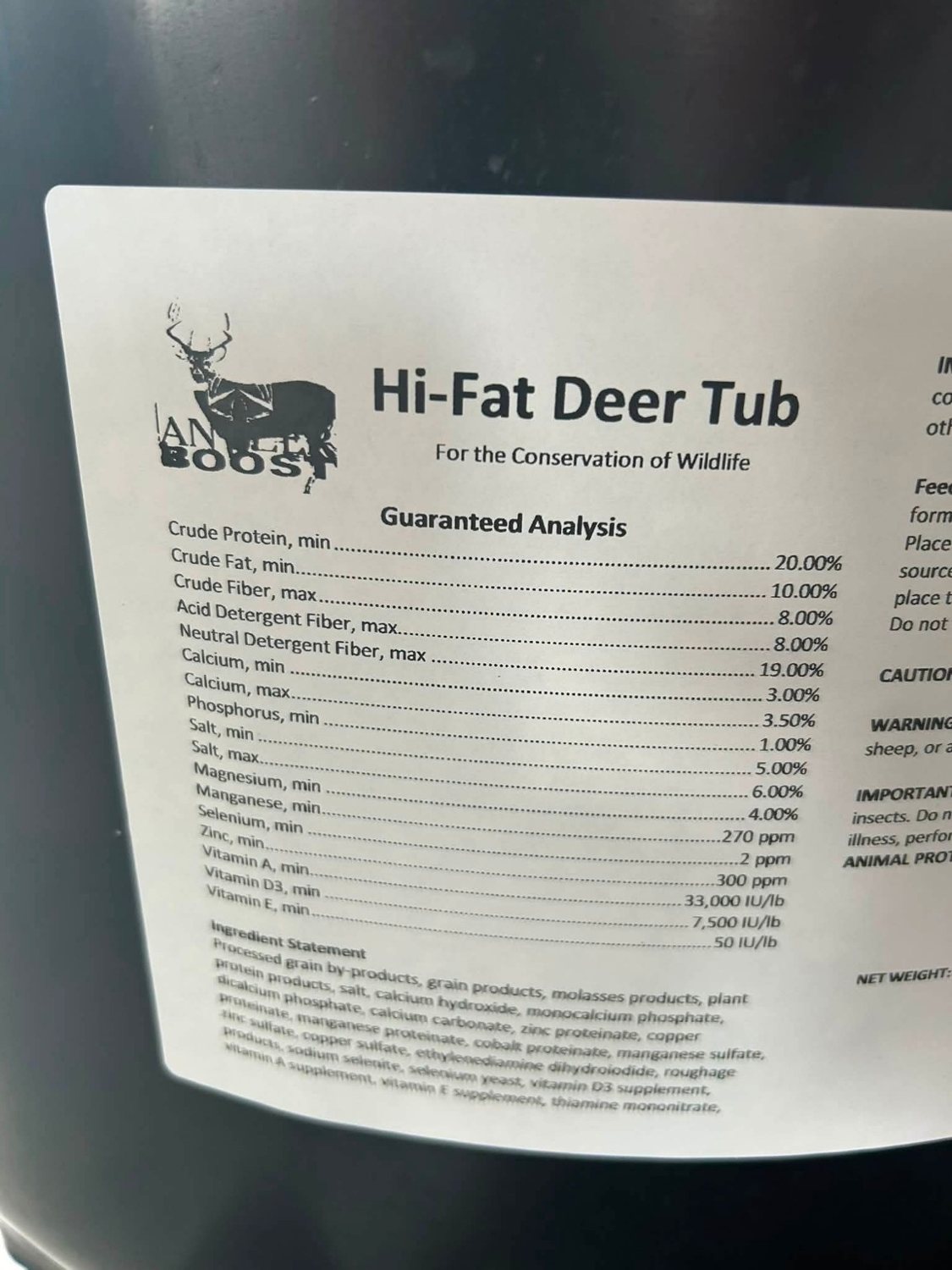 Antler Boost Hi-Fat Deer Tub product label